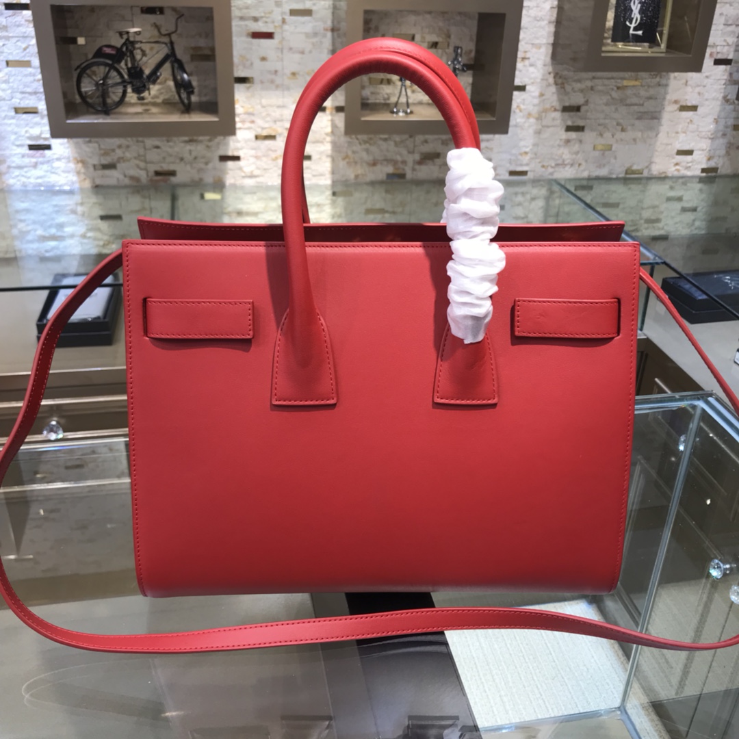 Saint Laurent Sac De Jour Smooth Calfskin Handbag Shoulder Bag Red 378299 Gold